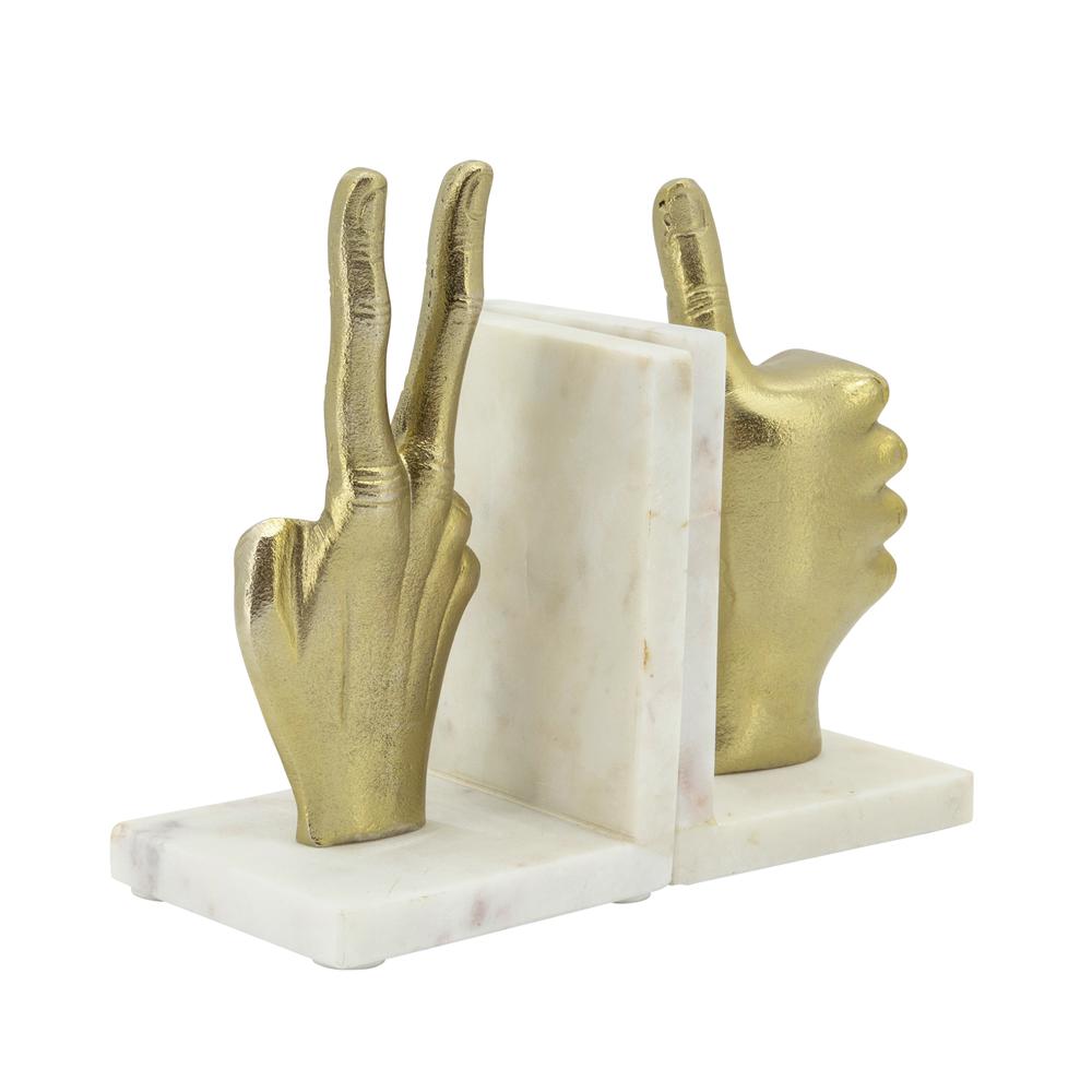 S/2 Hand Sign Bookends, Gold. Picture 2