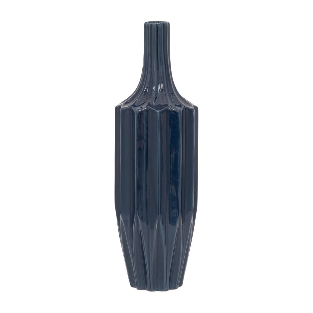 Cer, 16" Fluted Vase, Navy. Picture 1