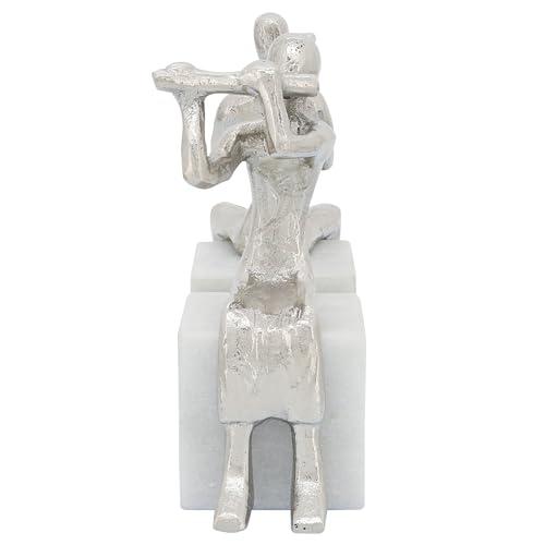 S/2 Metal Musicians On Marble Base, Silver. Picture 6