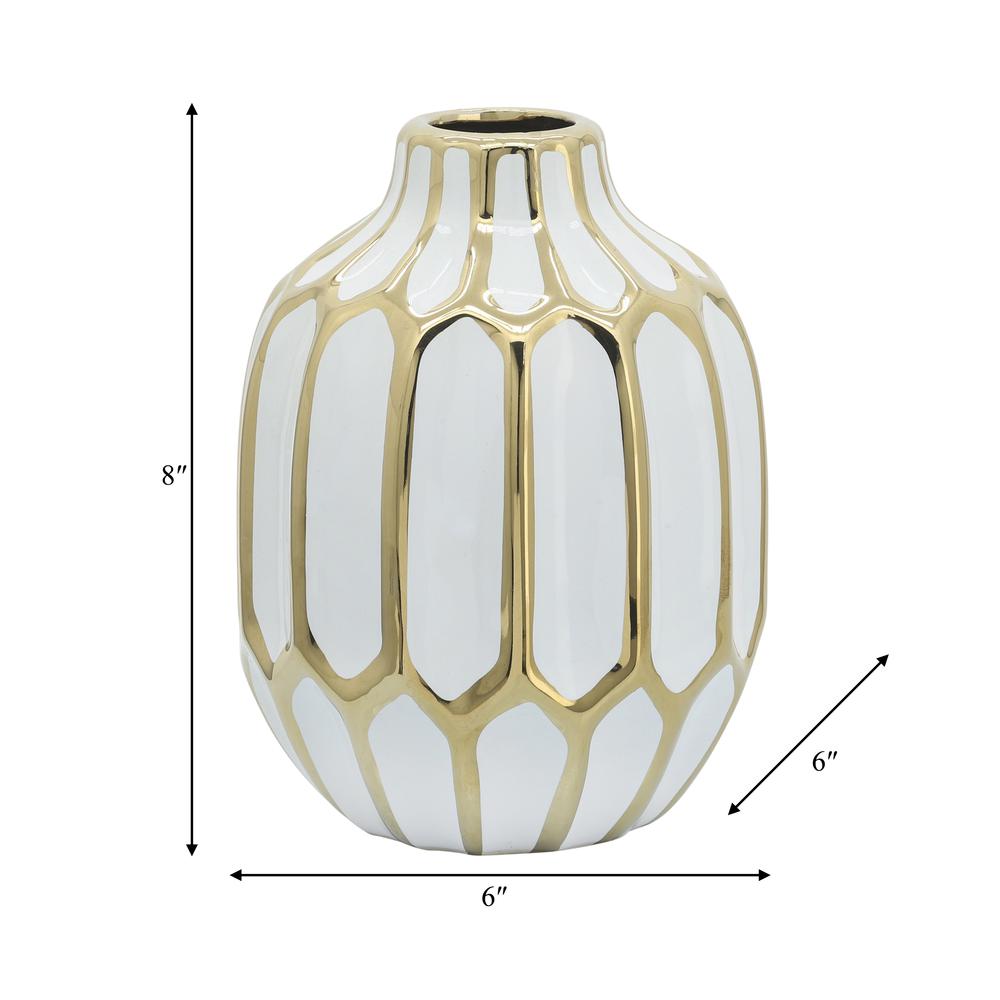 Ceramic Vase 8", White/gold. Picture 9