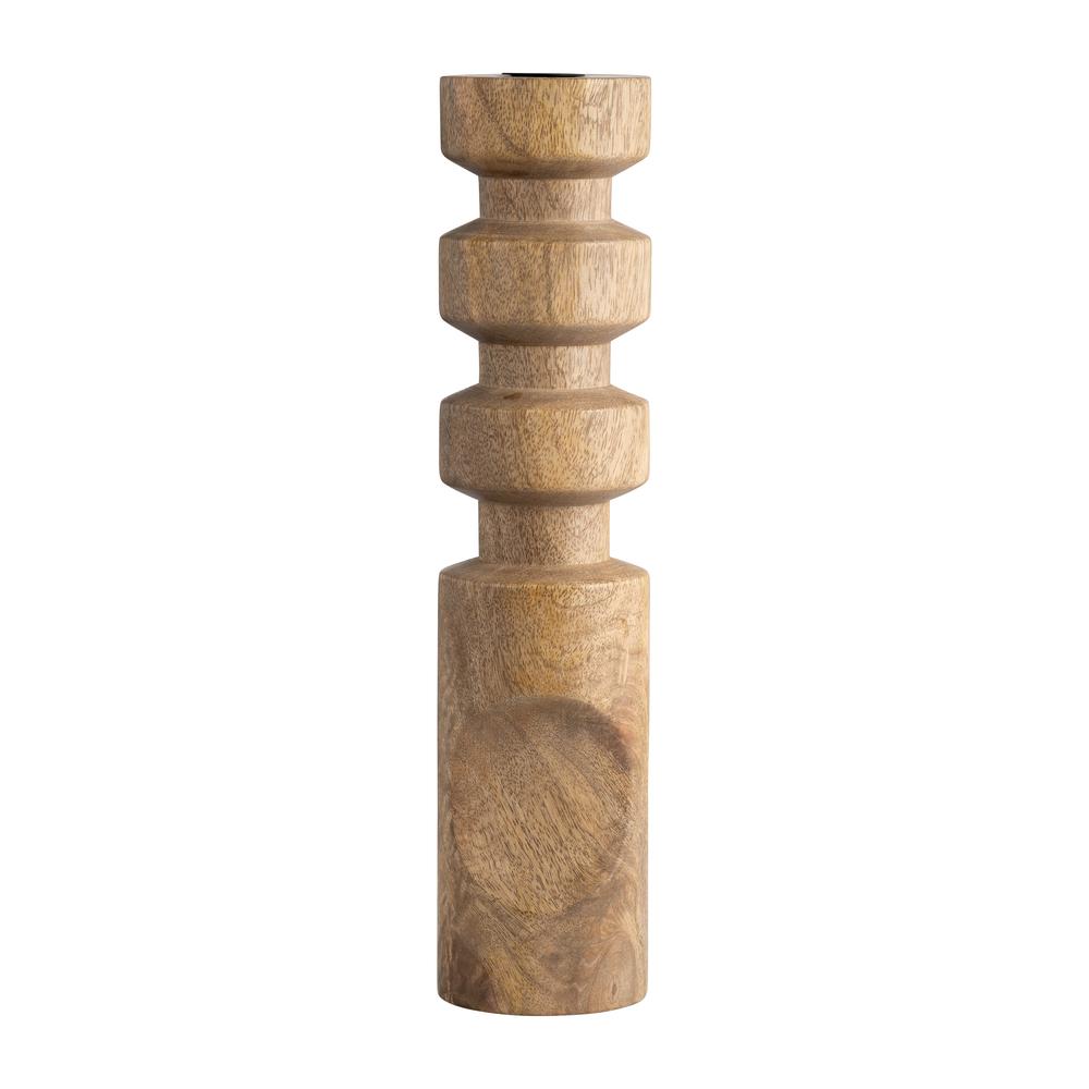 Wood, 14" Stacked Taper Candleholder Natural. Picture 1