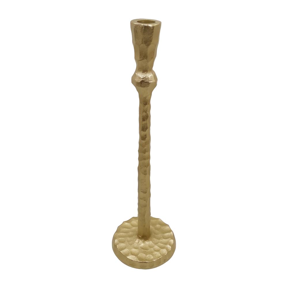 Metal, 15" Hammered Taper Candleholder, Gold. Picture 1
