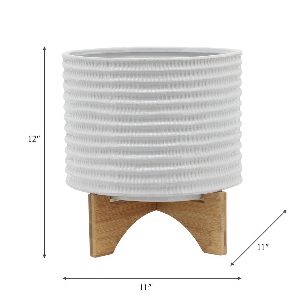 10" Textured Planter W/ Stand, White. Picture 9
