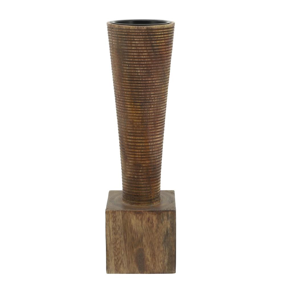 Wood, 13"h, Geometric Candle Holder, Brown. Picture 2