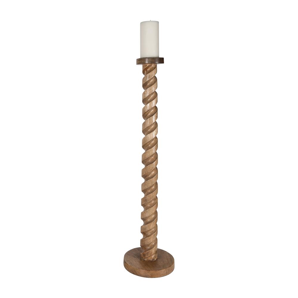 Wood, 36" Spiral Floor Pillar Candleholder, Natura. Picture 2