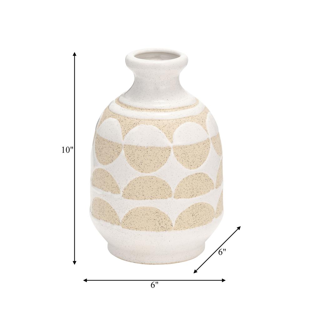 Cer, 10"h Half Circles Vase, Ivory. Picture 6
