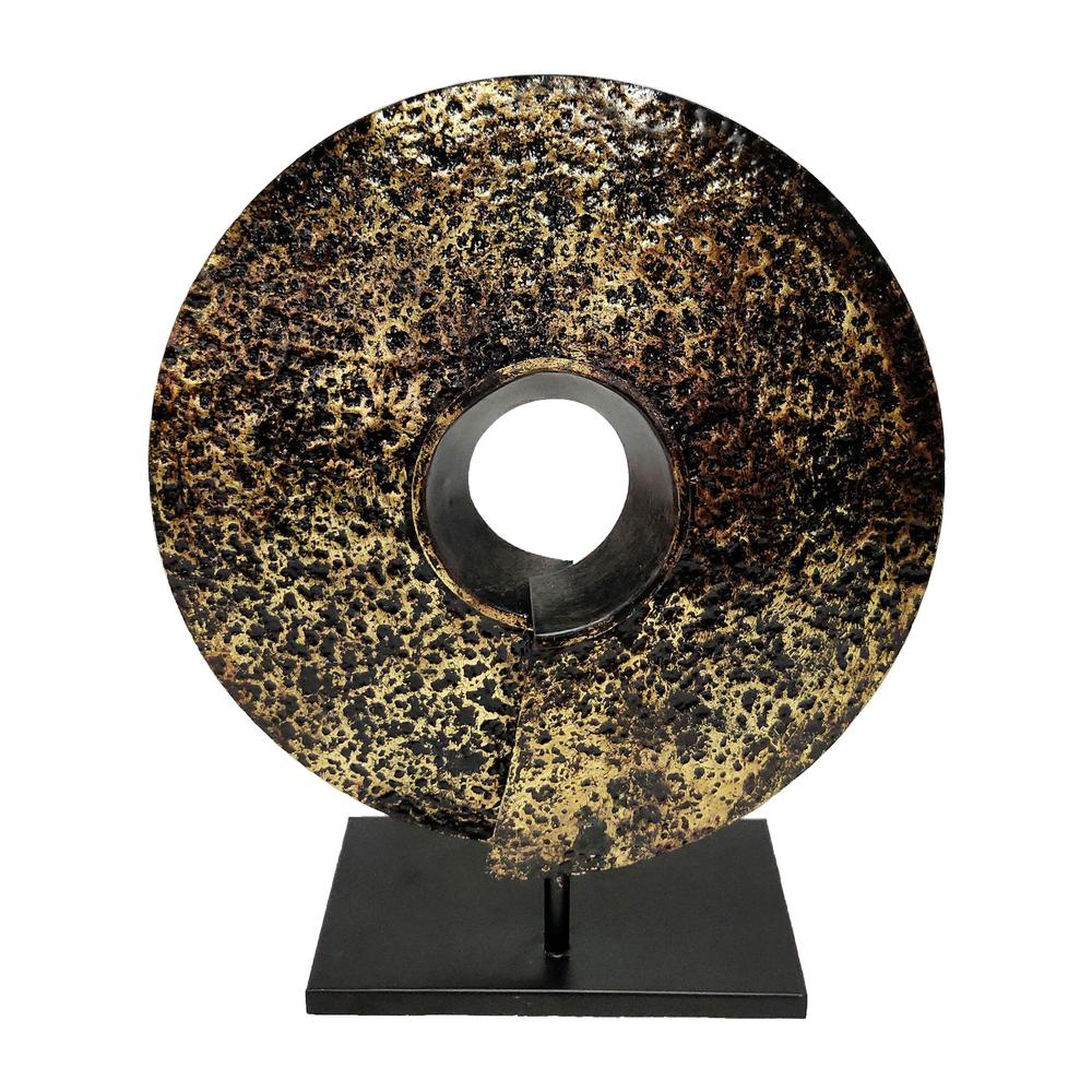 Iron,18"h,disc W/stand Deco,black/gold. Picture 1