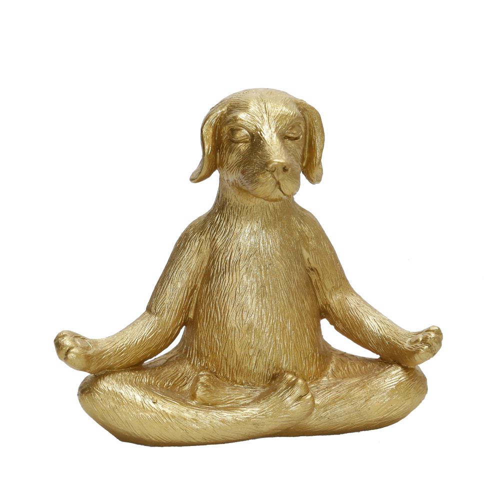 Polyresin 7" Yoga Dog, Gold. Picture 1
