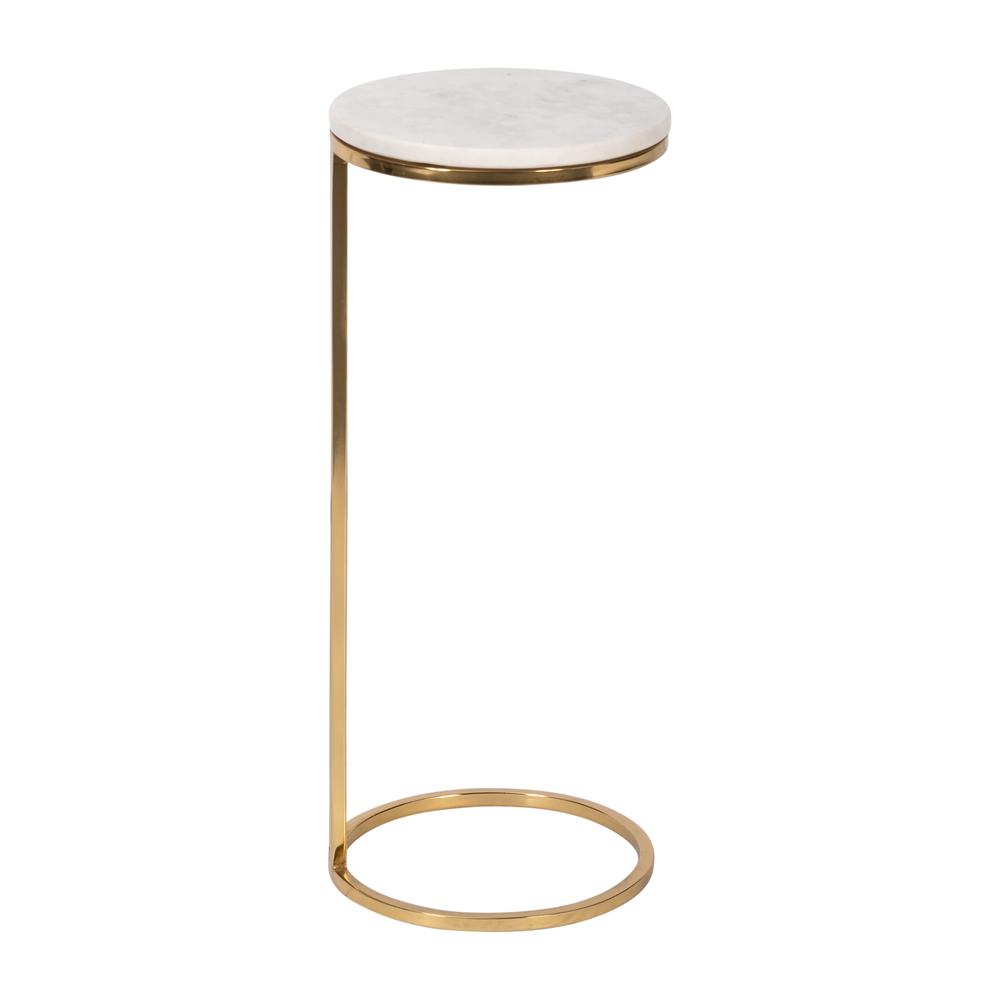 Metal/marble, 10"dx24"h Drink Table, White/gold. Picture 3