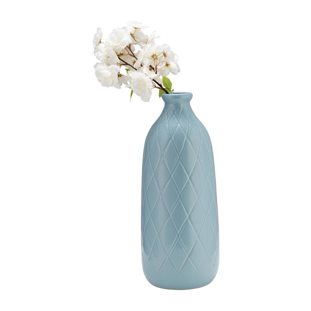 Cer, 16" Plaid Textured Vase, Cameo Blue. Picture 3