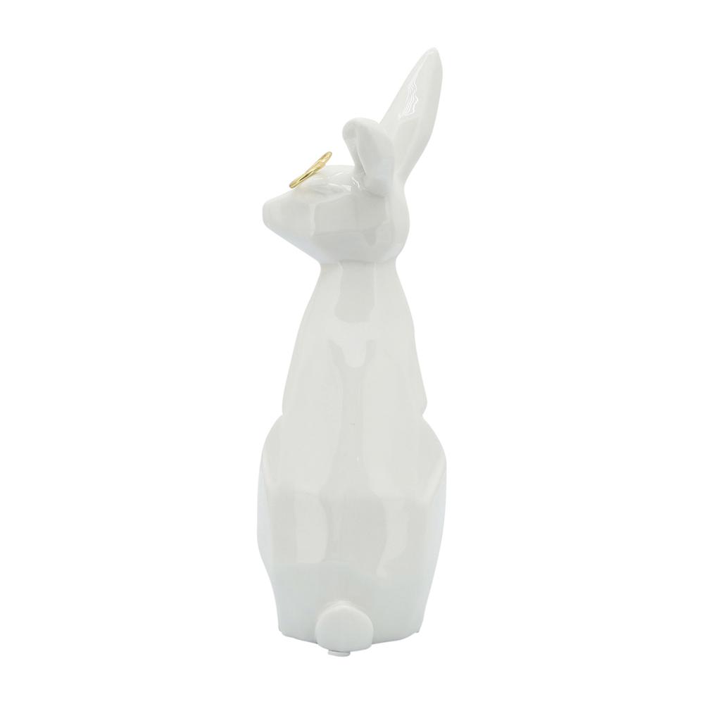 Cer, 8"h Sideview Bunny W/ Glasses, White/gold. Picture 5