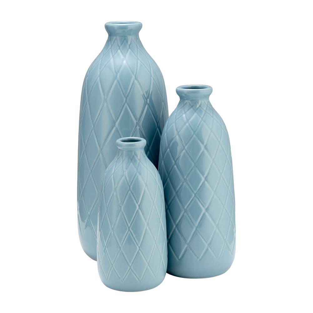 Cer, 16" Plaid Textured Vase, Cameo Blue. Picture 8