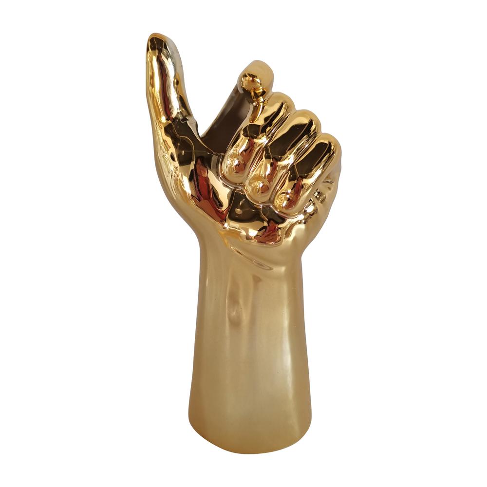 Porcelain, 9" Hand Vase, Gold. Picture 1