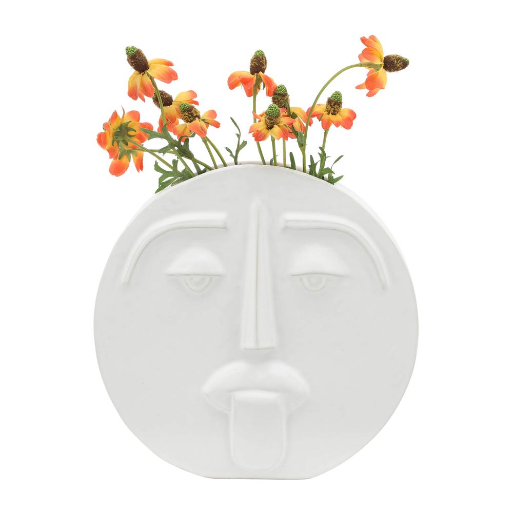 Cer, 10" Sad Face Vase, White. Picture 5