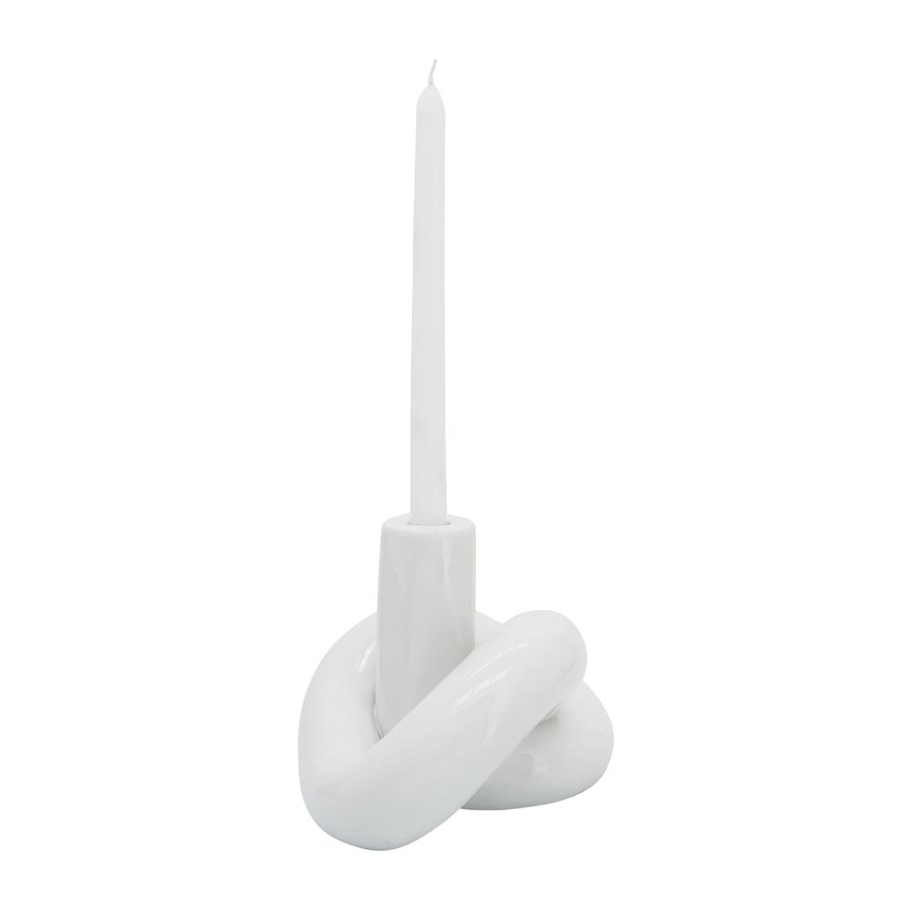 Cer, 10" Loopy Candle Holder, White. Picture 3