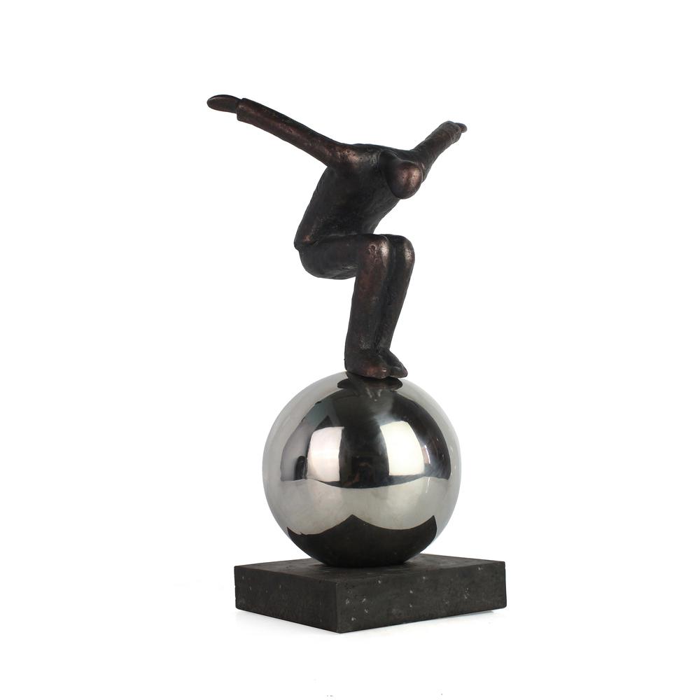 Metal 12" Balancing Man On Sphere, Bronze. Picture 1