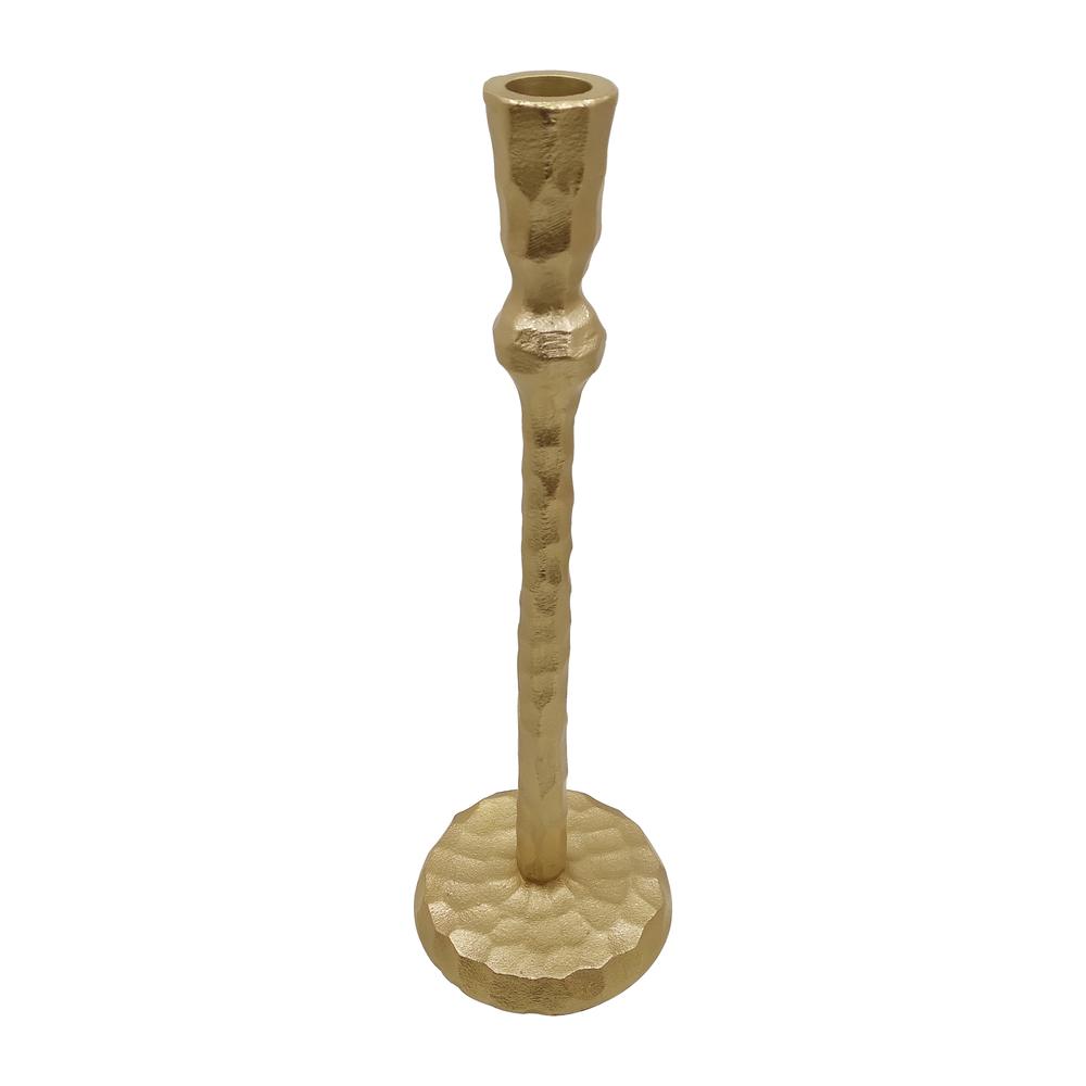 Metal, 12" Hammered Taper Candleholder, Gold. Picture 1