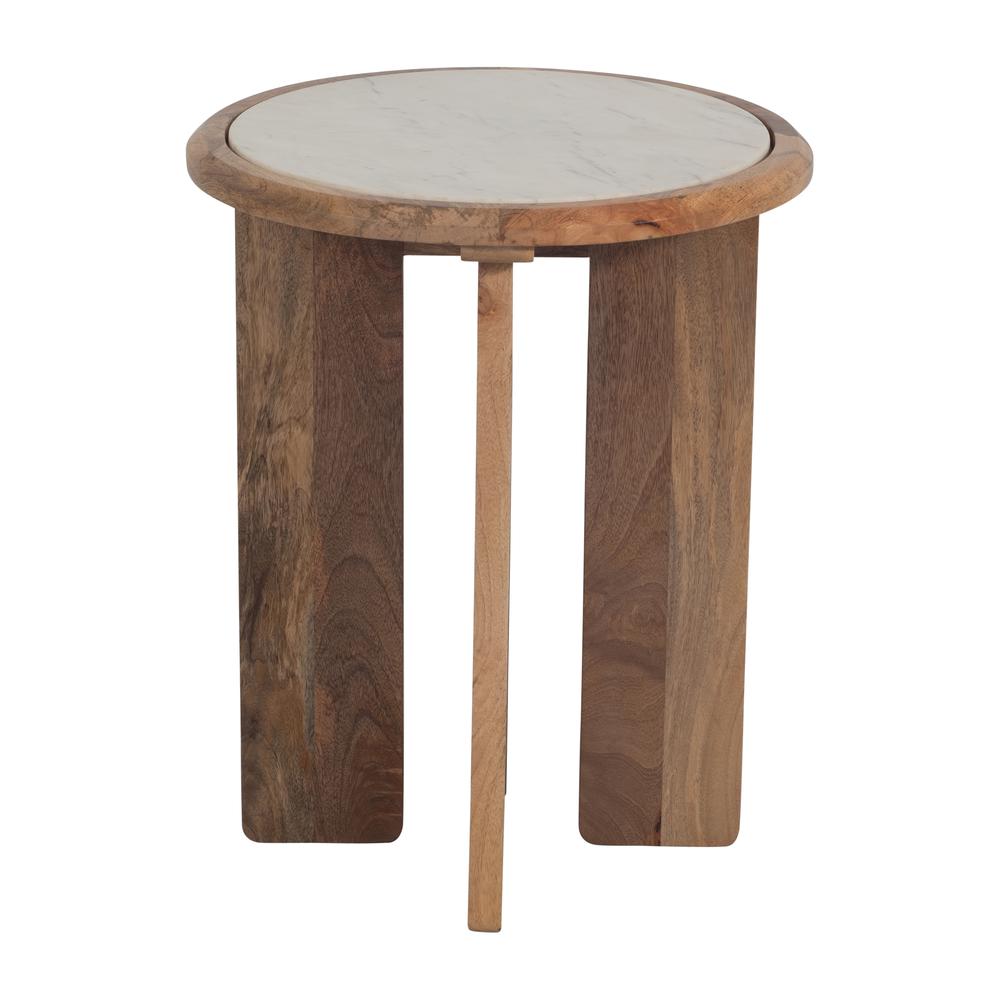 Wood/mrble,22"asymmetrical Sidetable,natural,kd. Picture 1