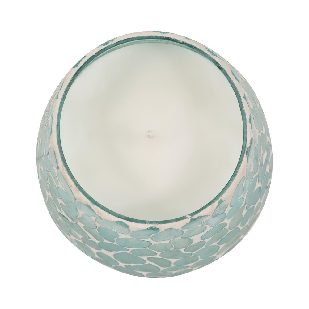 Glass, 5" 18 Oz Mosaic Scented Candle, Light Blue. Picture 6
