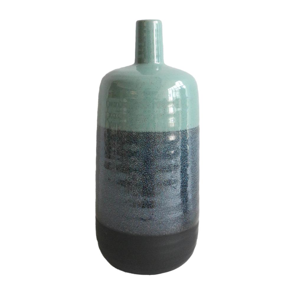 Ceramic 13", Tri-colored Speckled Vase, Aqua Grn. Picture 1