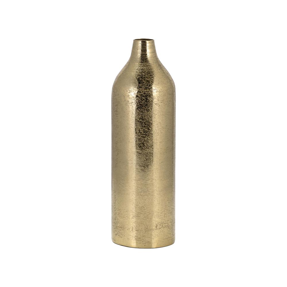 Metal, 15"h Cylinder Vase, Gold. Picture 1