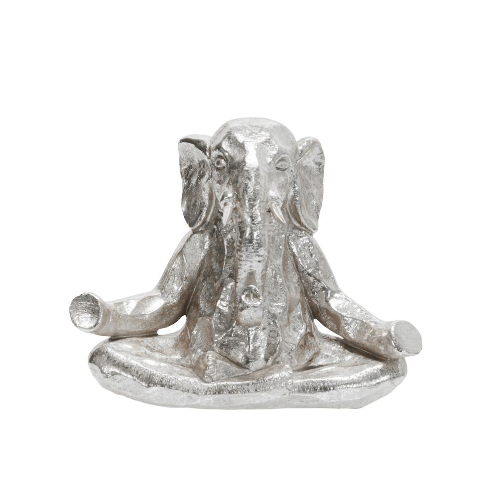 Polyresin 8" Meditating Elephant, Silver. Picture 1