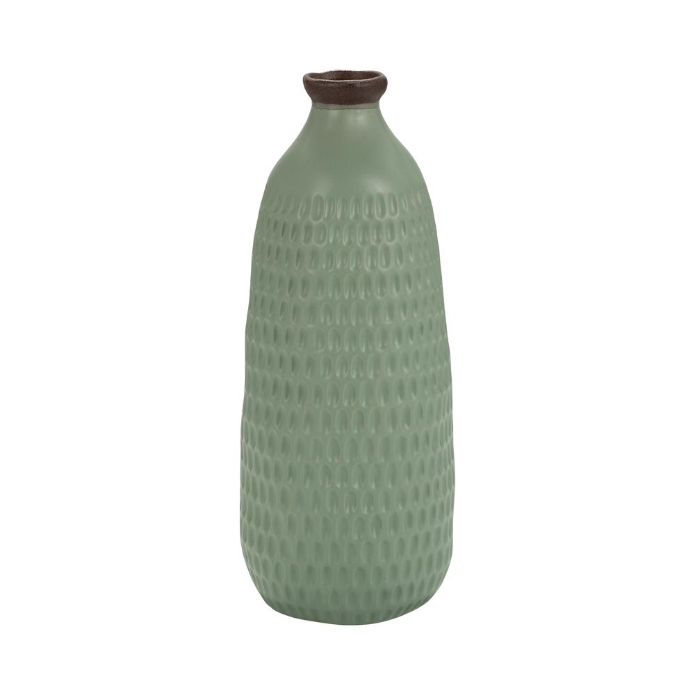 Cer, 16"h Dimpled Vase, Green. Picture 3