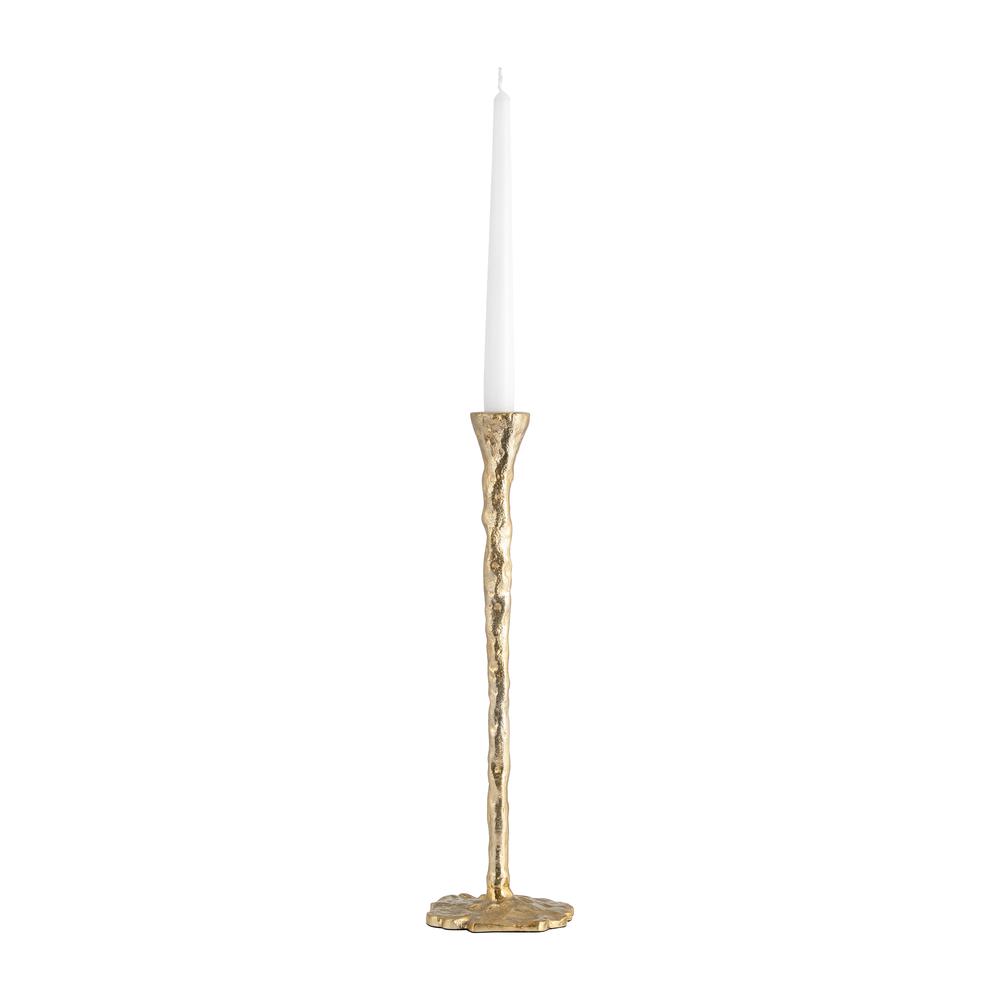 Metal, 11" Forged Taper Candleholder, Gold. Picture 3