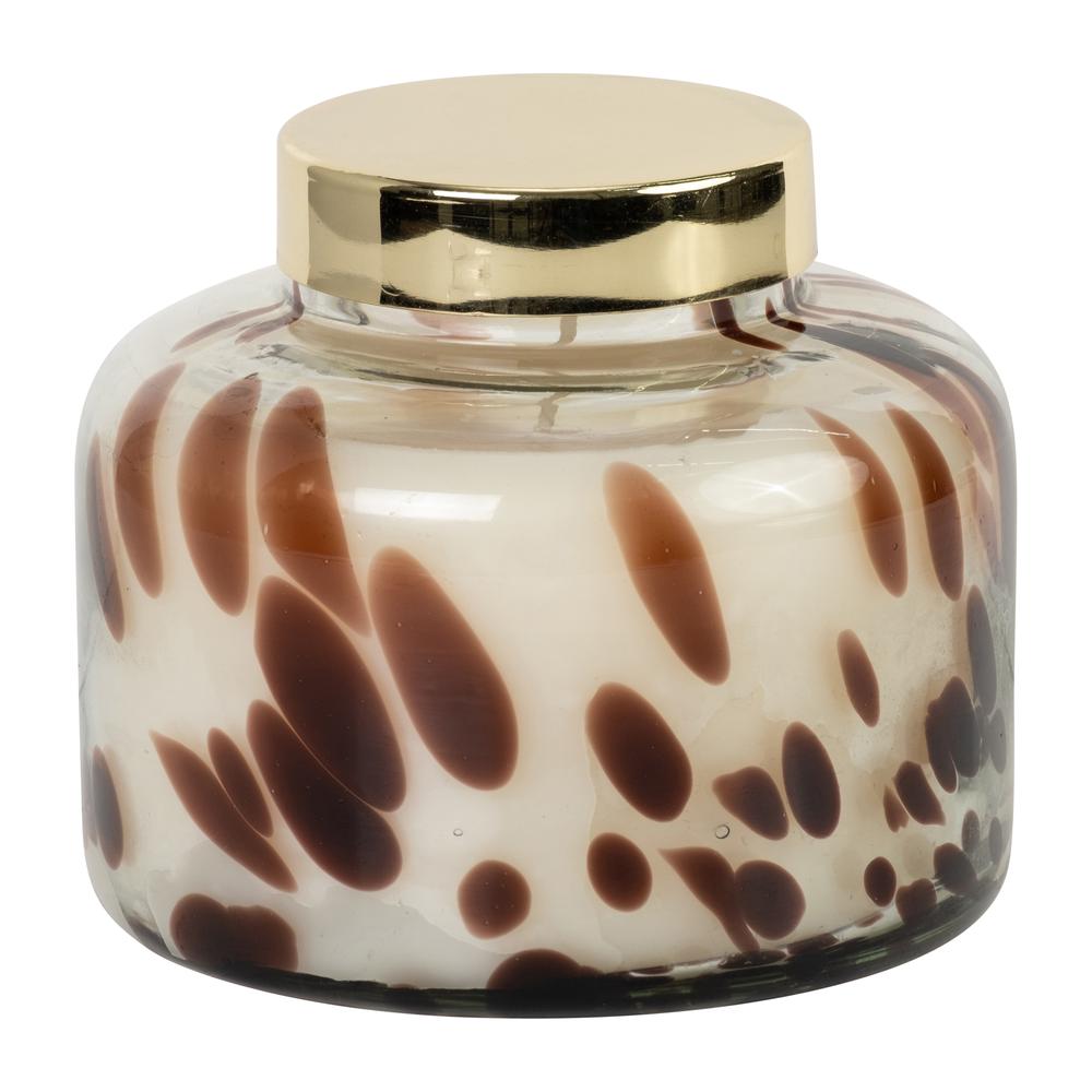 5" 22 Oz Cinnamon Speckle Glass Lid Candle, Brown. Picture 1
