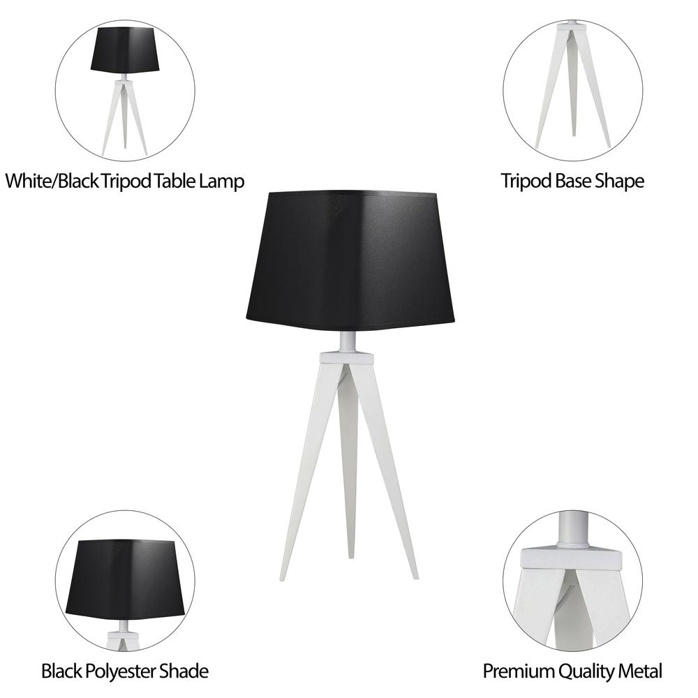 Metal 24" Tripod Table Lamp, White/black. Picture 6