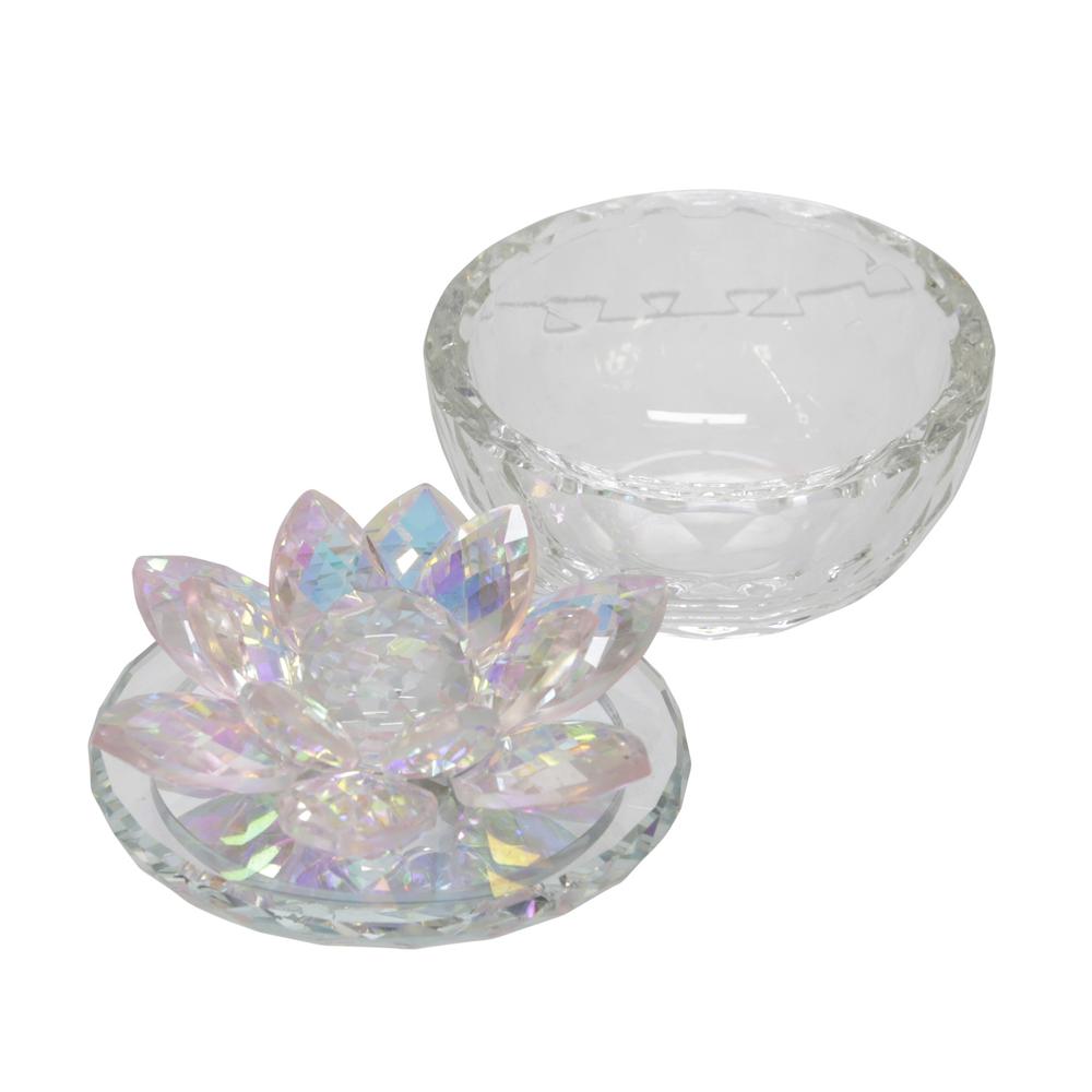 Glass Trinket Box Clear W/blush Lotus Top. Picture 2