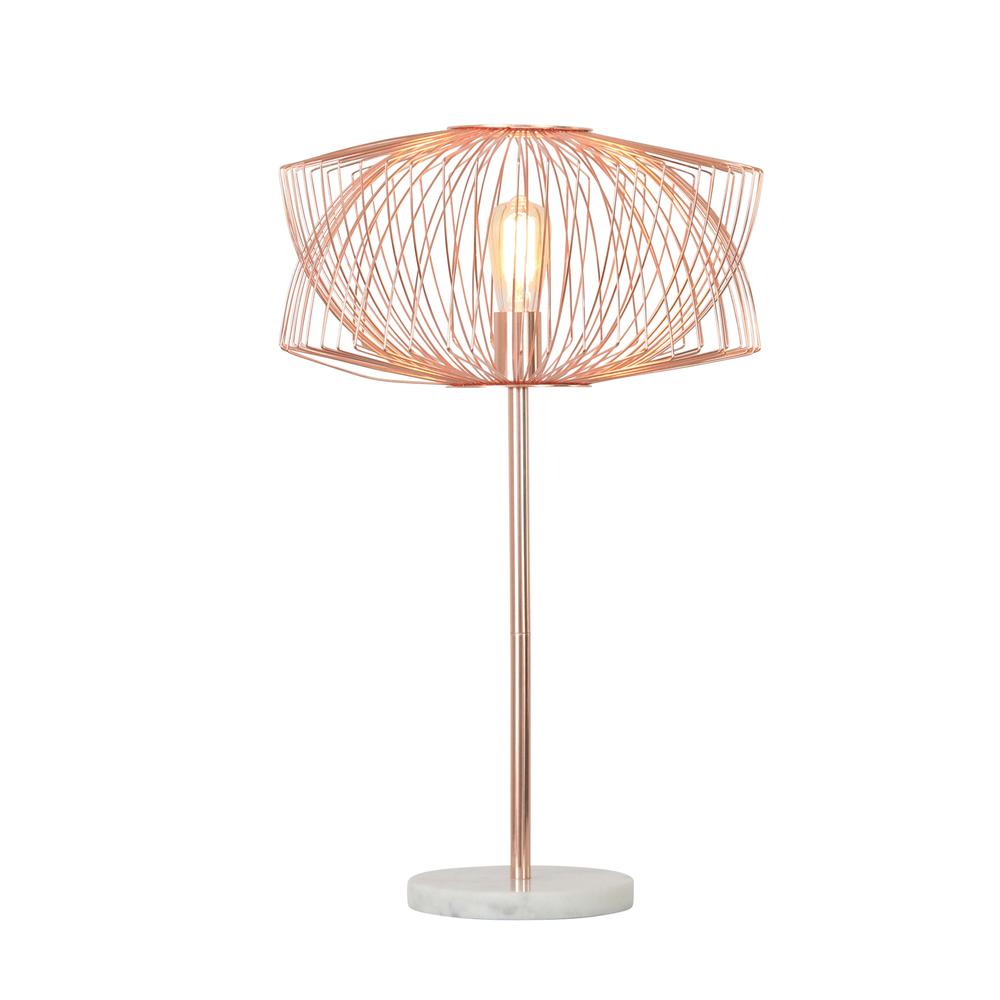 Metal 28" Table Lamp W/cage Shade, Rose Gold. Picture 1