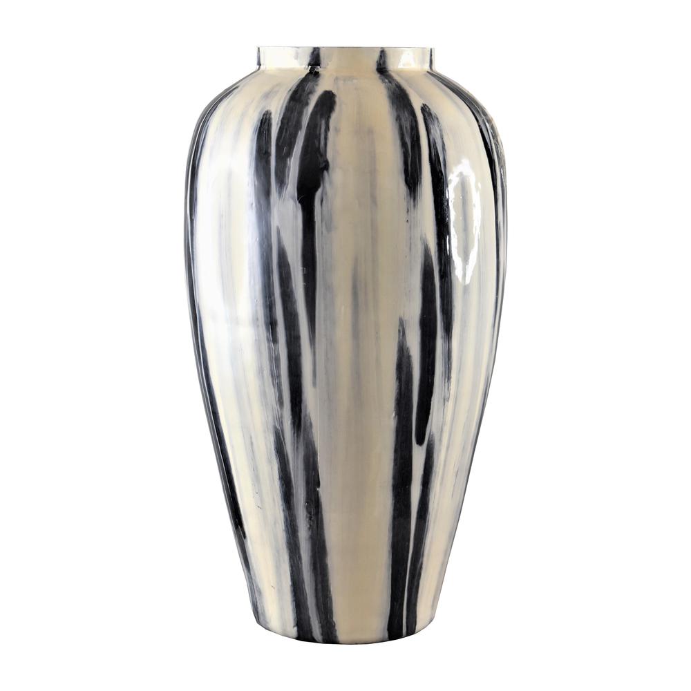 Glass, 20" Striped Vase, Black/white. Picture 1