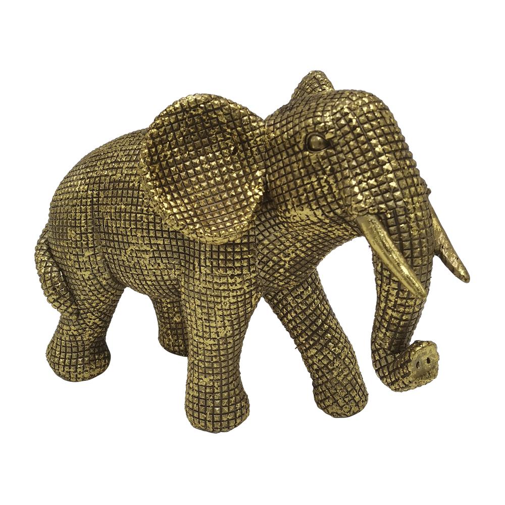 Resin, 8" Elephant Deco, Gold. Picture 1