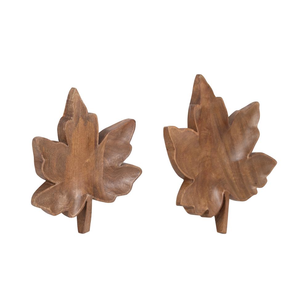 Wood, S/2 9/12" Maple Leaf Plate, Natural. Picture 2