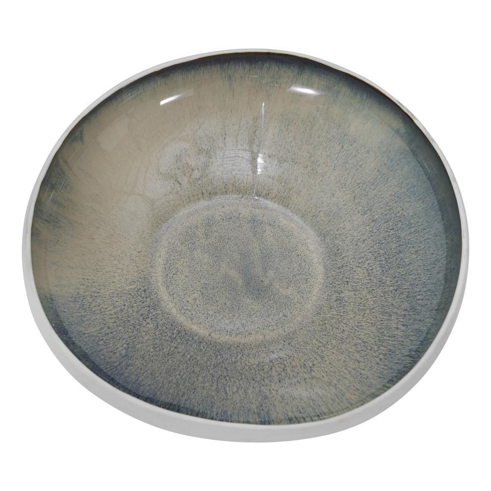 S/2 Ceramic Bowls 12/15", White/green. Picture 2