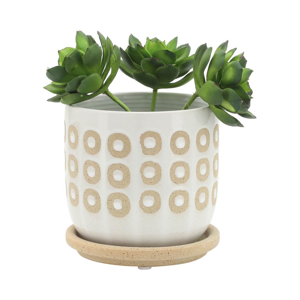 S/2 5/6" Circles Planter W/ Saucer, White. Picture 3