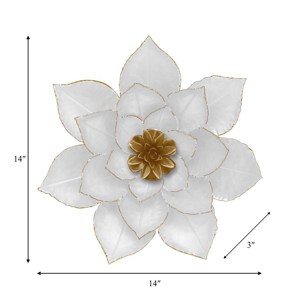 Metal 14" Lotus Wall Deco, White/gold. Picture 3