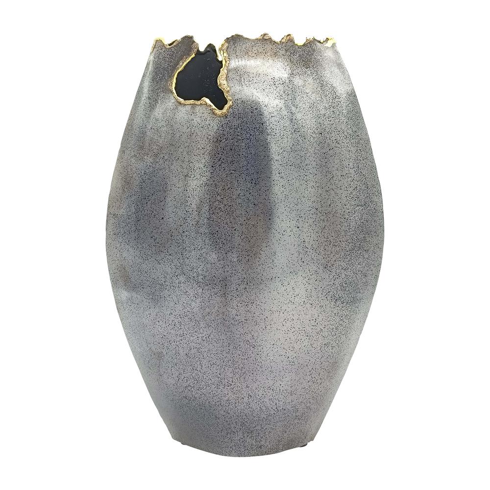 Metal, 14" Chipped Vase, Black. Picture 1