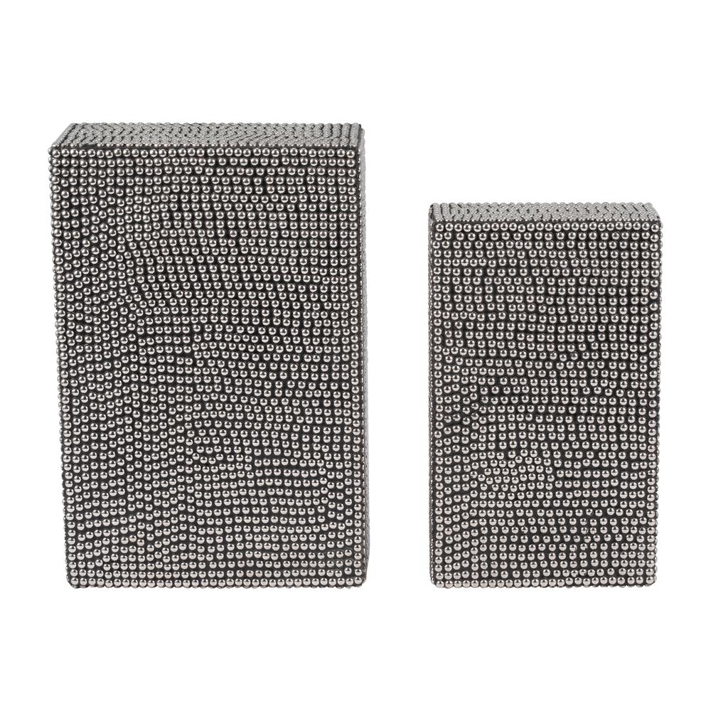 Metal, S/2 10/12" Studded Boxes, Silver/black. Picture 7