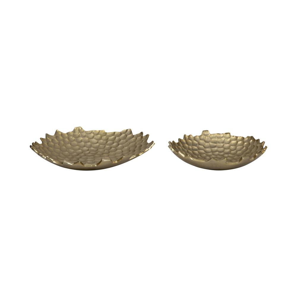 Metal, S/2 12/16" Honeycomb Bowls, Gold. Picture 3