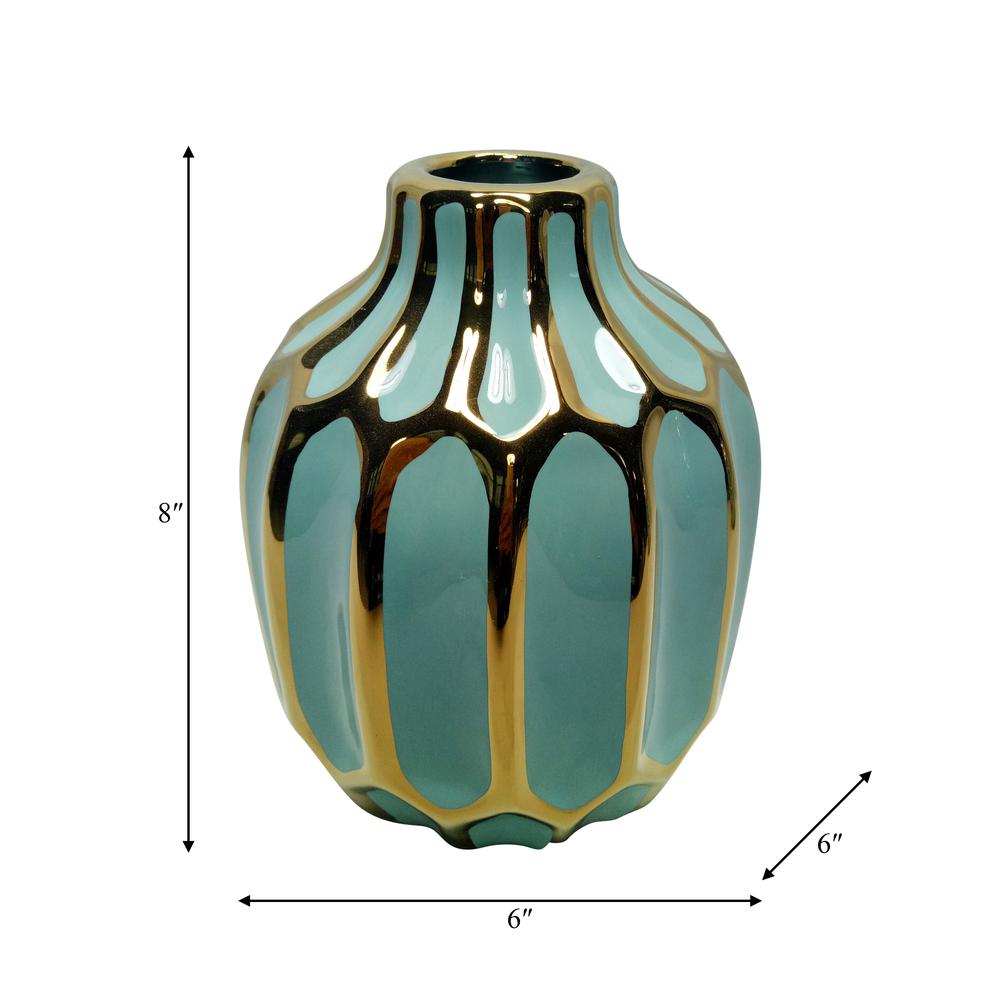Ceramic 8"h Decorative Vase, Green/gold. Picture 2