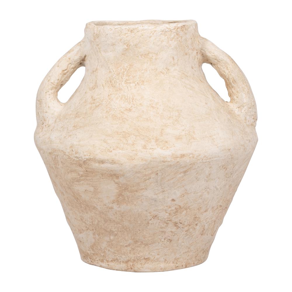 Paper Mache, 14" Vase With Handles, White. Picture 1
