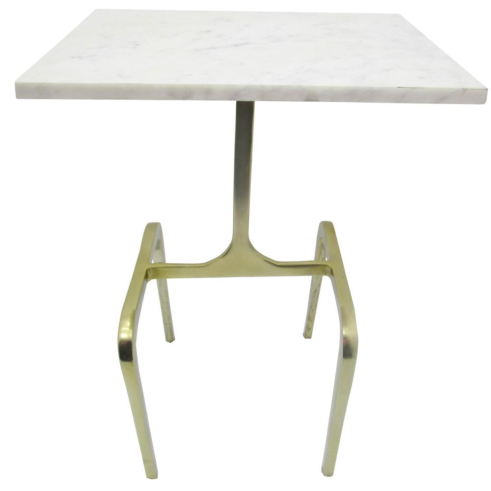 Metal 24" 4-legged Accent Table, White Marble, Gol. Picture 1