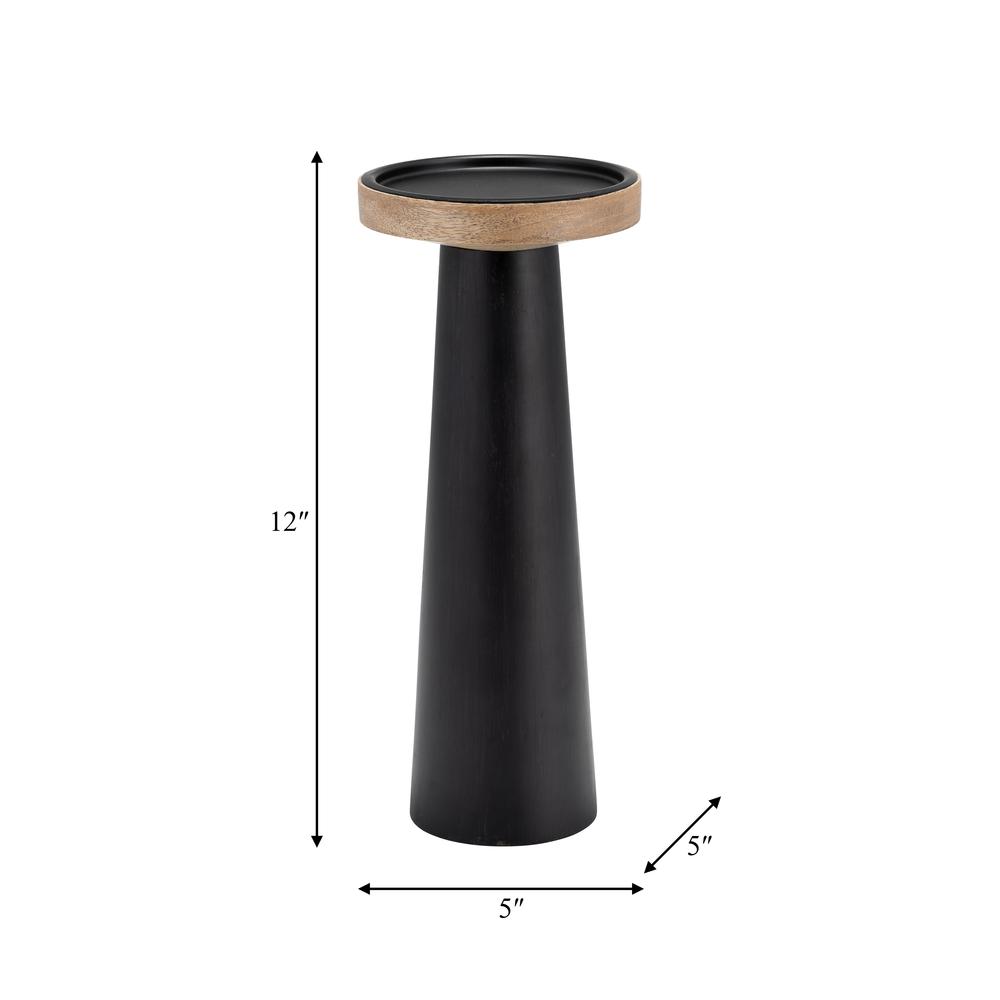Wood, 12" Flat Candle Holder Stand, Black/natural. Picture 9