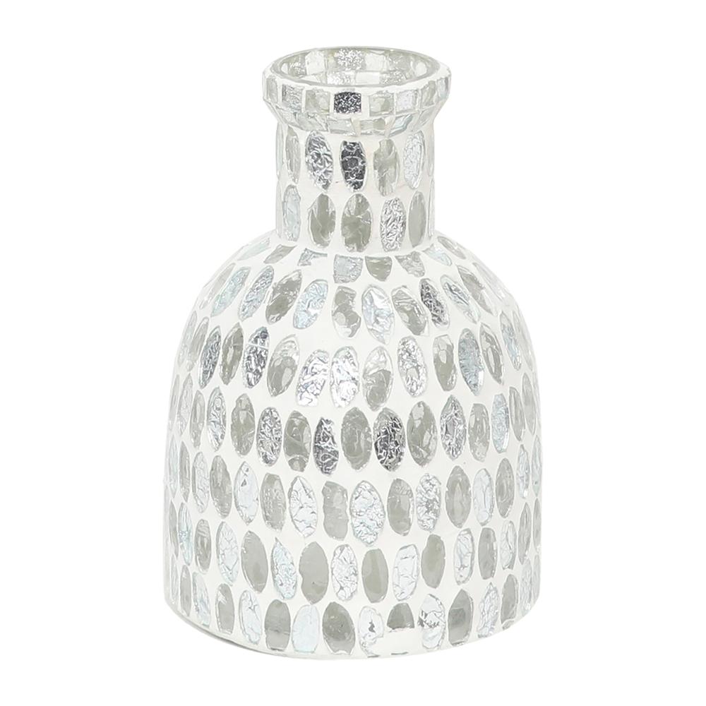 Glass, 6"h Mosaic Vase, White. Picture 1