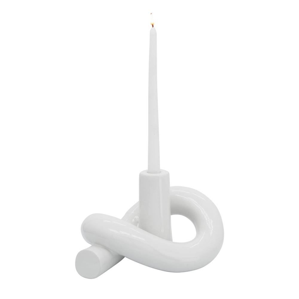 Cer, 10" Loopy Candle Holder, White. Picture 6