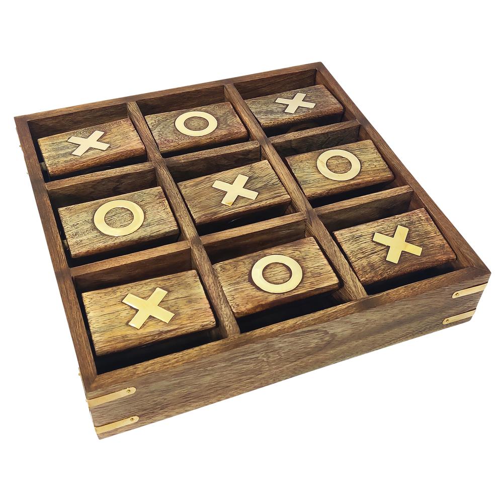 Wood, 10x10 Revolving Tic Tac Toe, Brown. Picture 1
