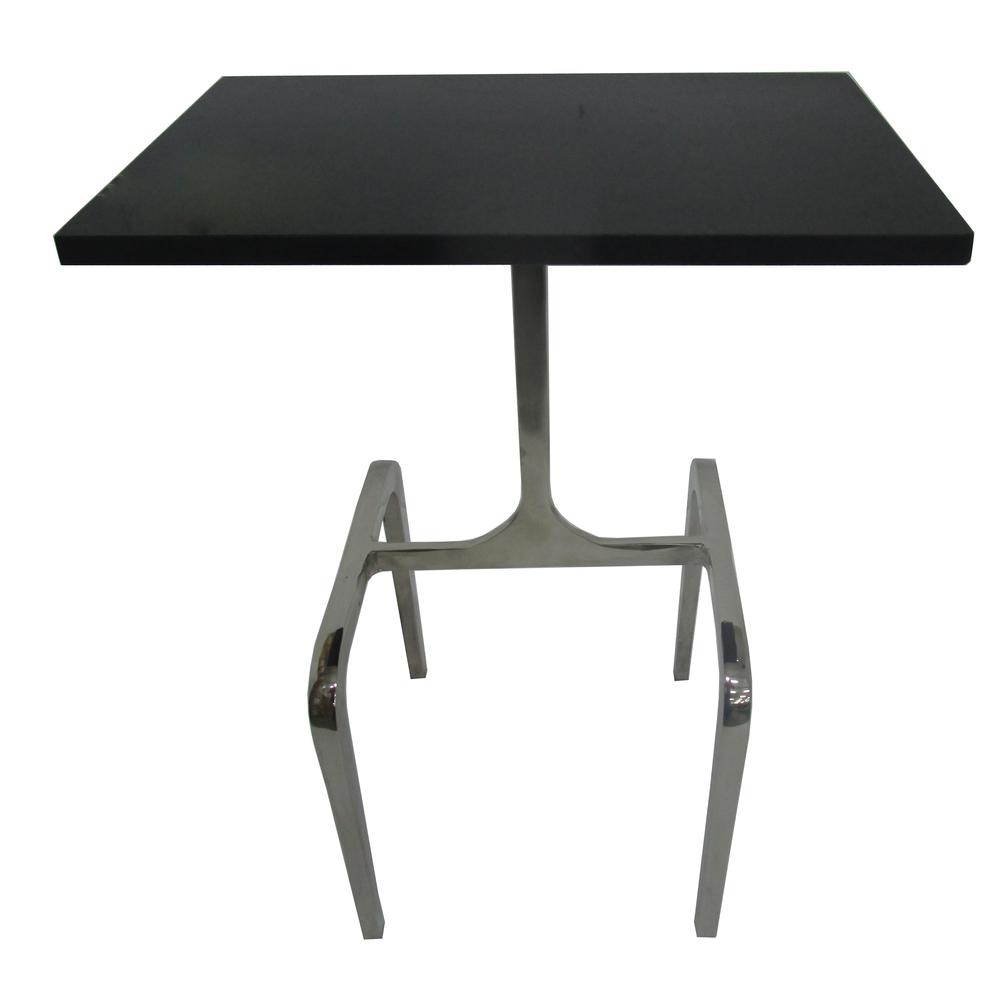 24" 4-legged Accent Table, Black Marble, Nickel. Picture 1