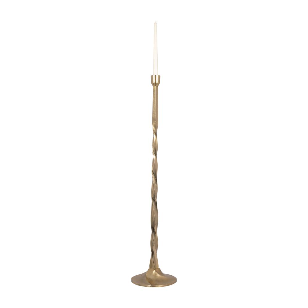 Metal, 36" Twisted Floor Taper Candleholder, Gold. Picture 3